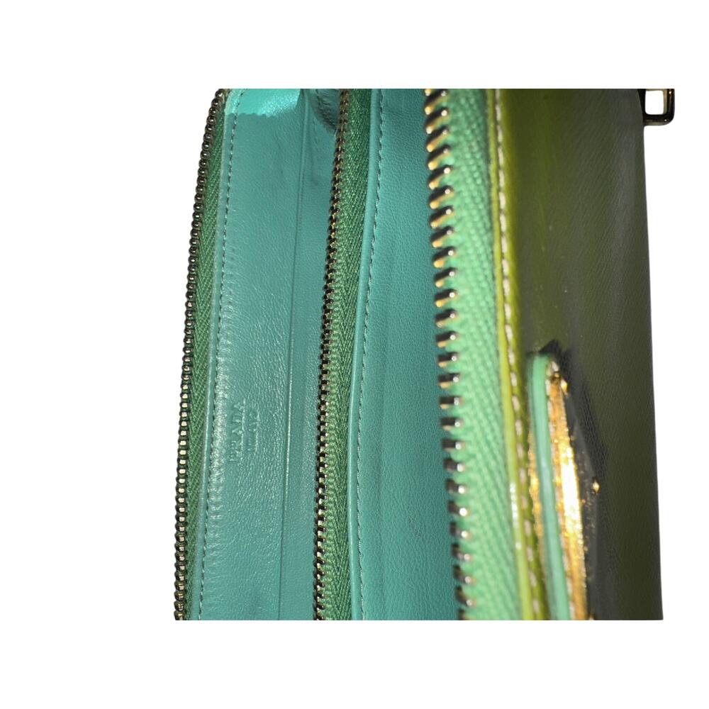 PRADA Saffiano Patent Leather Zip-Around Wallet in Apple / Mint Green - Picture 7 of 11